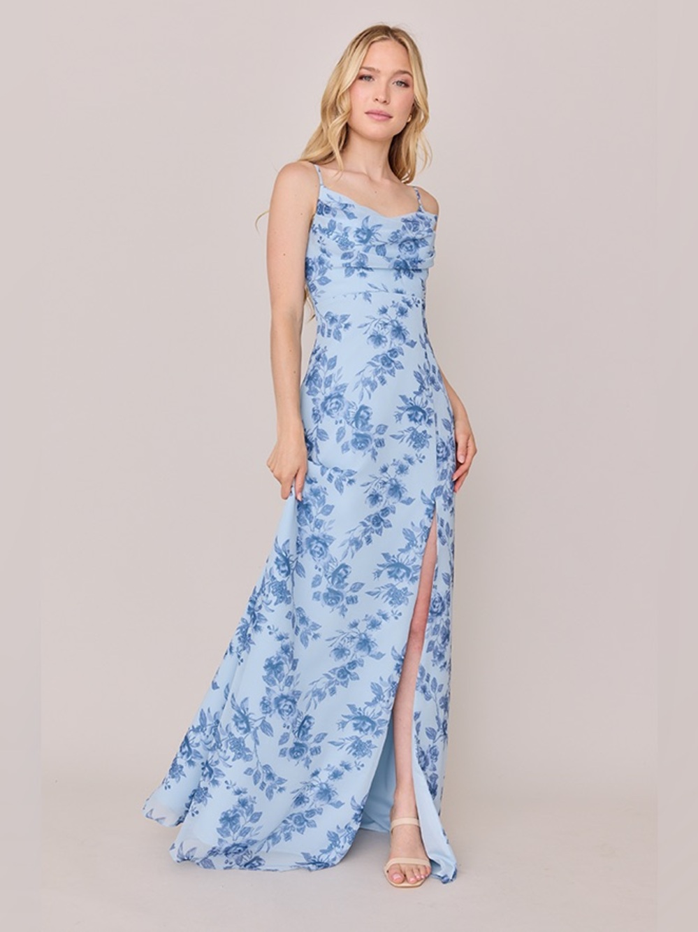 Revelry Ember Chiffon Floral Print Dress in Sky Blue Garden - Size 2